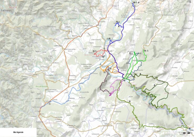 carte des propositions d'itinéraires à vélos